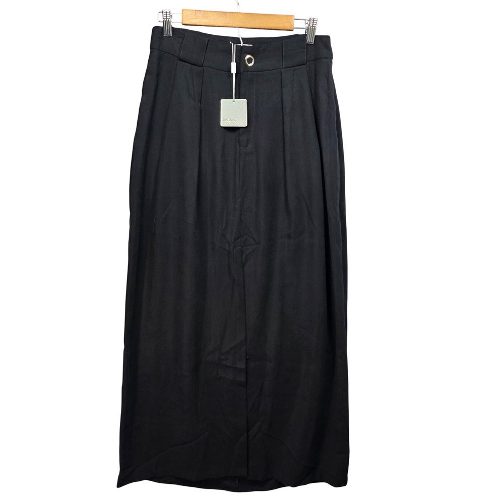 New Magnus Maxi Skirt High Waisted Front Pleat Brazilian Sz M Black Slit Office